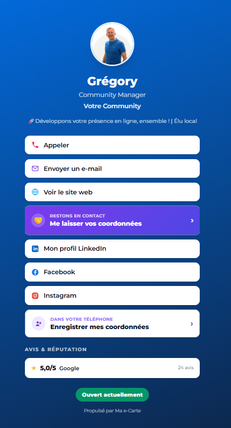 Exemple d'une e-Carte Ma e-Carte